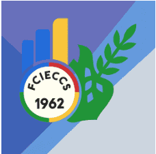 Logo of FC Lecce 1962 with a green laurel branch and colorful bar chart background.